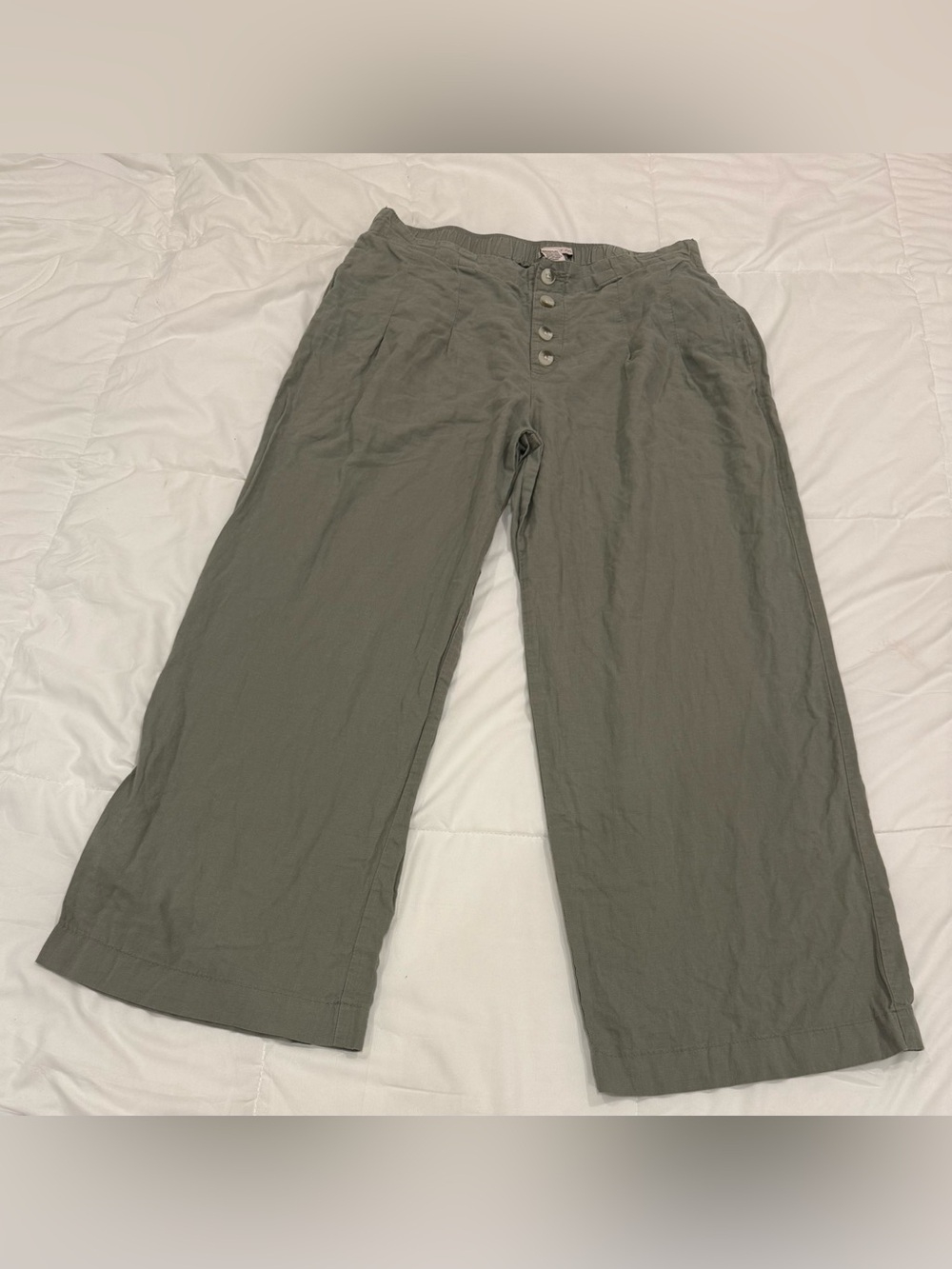 Sincerely Jules Olive Green Linen Blend Wide Leg Pants - Size XL